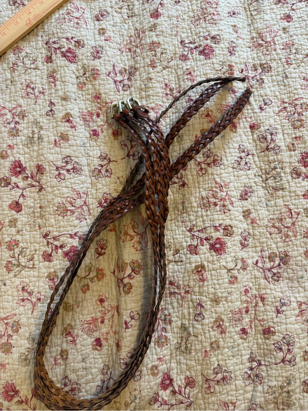 Vintage Braided Triple-Wrap Brown Leather Waist Belt - Unbranded